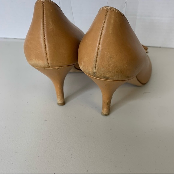 Salvatore Ferragamo Tan Brown Nude Bow Tie Front Party Pumps Heels Size 7 - Picture 3 of 16